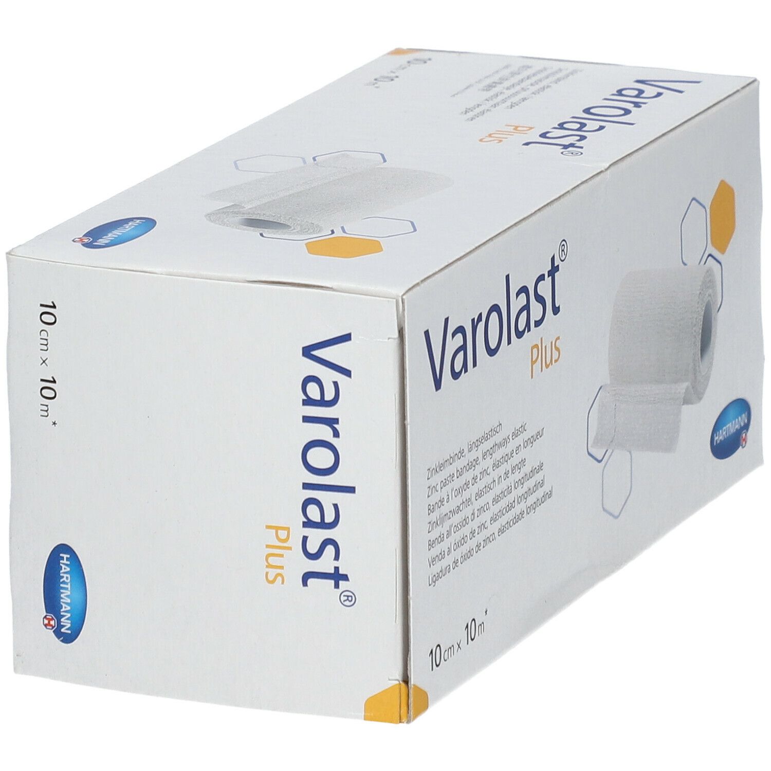 Emballage de Varolast Plus en biais. Inscription : 10 cm x 10 m. Logo Hartmann.