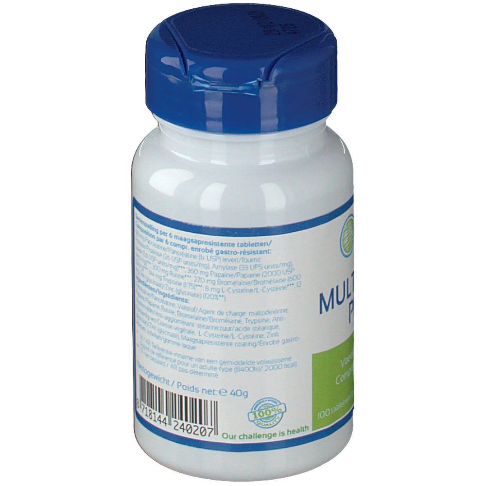 Flacon blanc, bouchon bleu. Ingrédients et informations nutritionnelles. 100% Challenge is health.