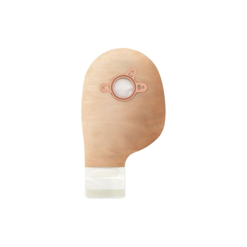 Poche beige, plate et ouverte. Avec ouverture et fermeture. Taille visible.