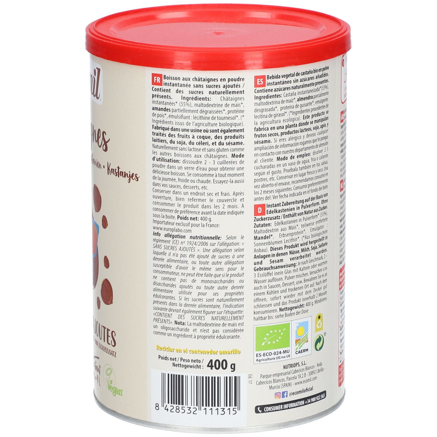 EcoMil® Boisson aux châtaignes sans sucres ajoutés Instant Bio