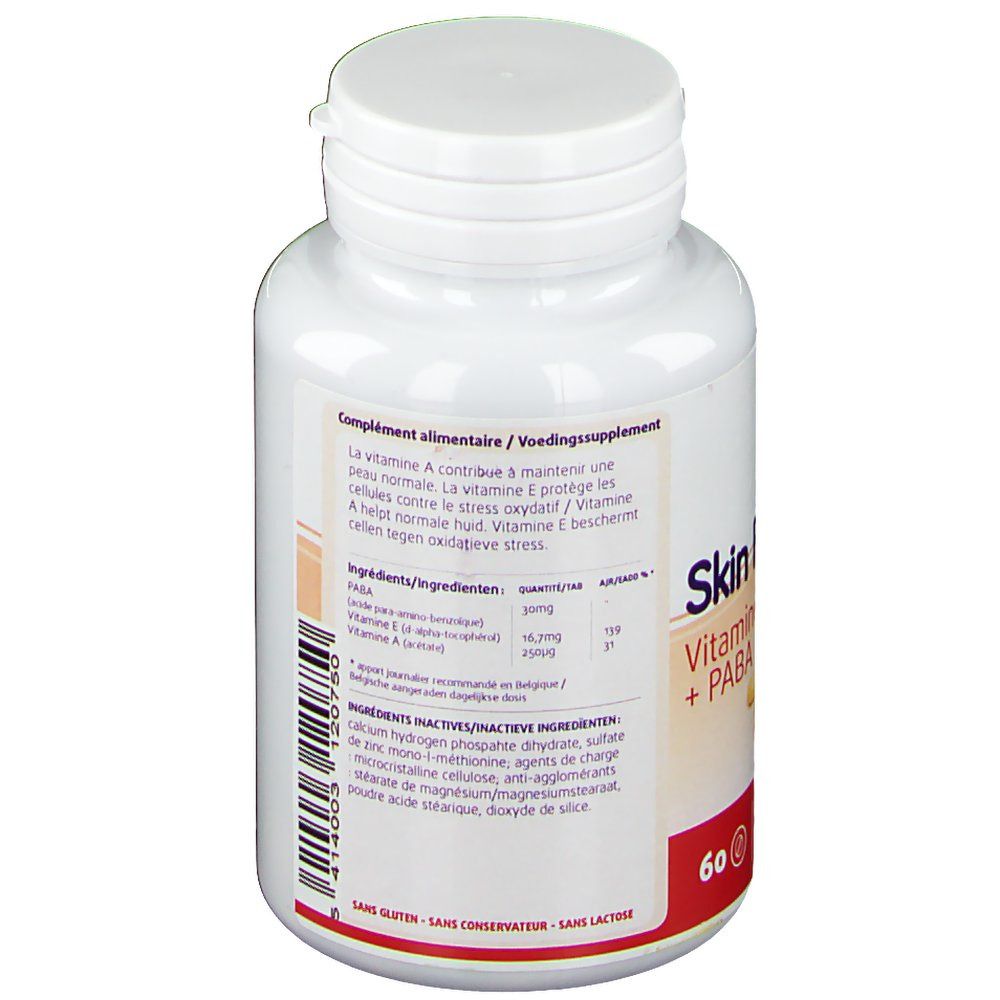 Dos d'un flacon blanc avec capsules. Texte: Ingrédients, informations nutritionnelles. Marque: Leppin.