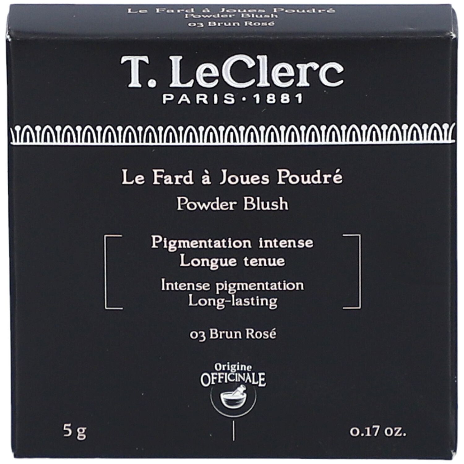 Boîte noire T. LeClerc, Poudre Blush, 03 Brun Rosé. 5g, 0.17 oz.