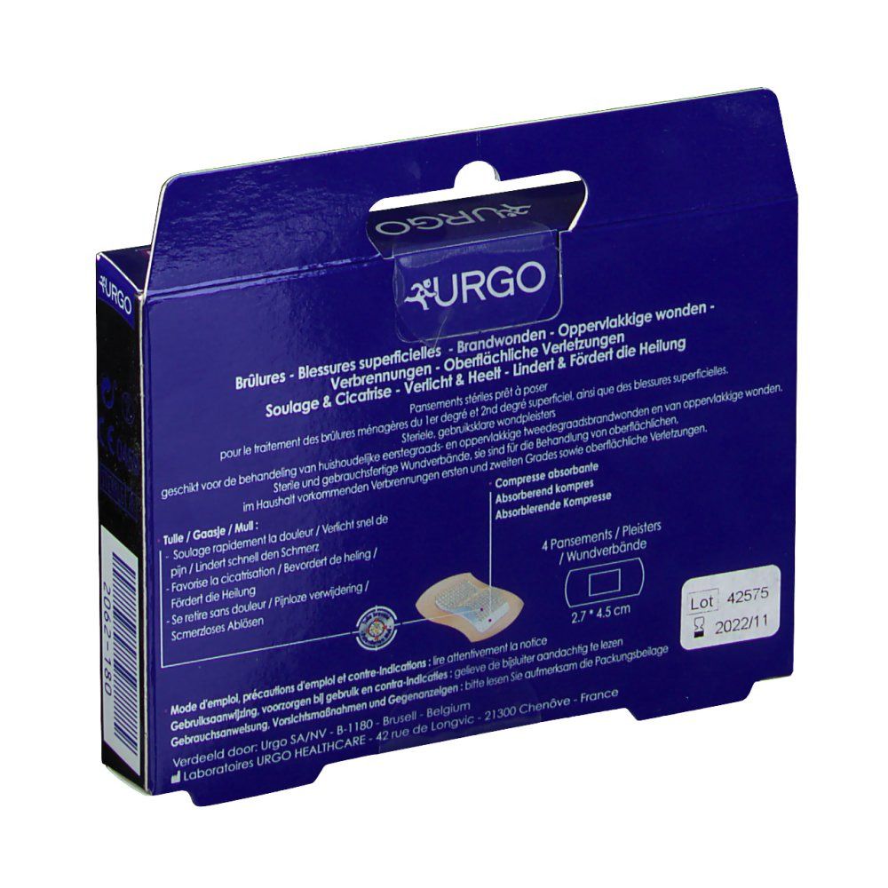 URGO  Pansement Brûlures - Blessures superficielles - Petit Format 5 x 7 cm