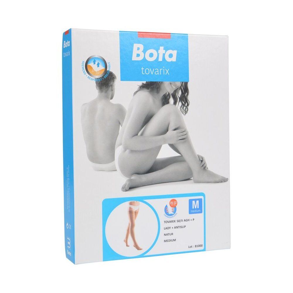 Emballage avec image du produit. Bota tovarix, Lady + Antislip, Medium. Inscription: Nature, taille M. Illustration d'une femme.