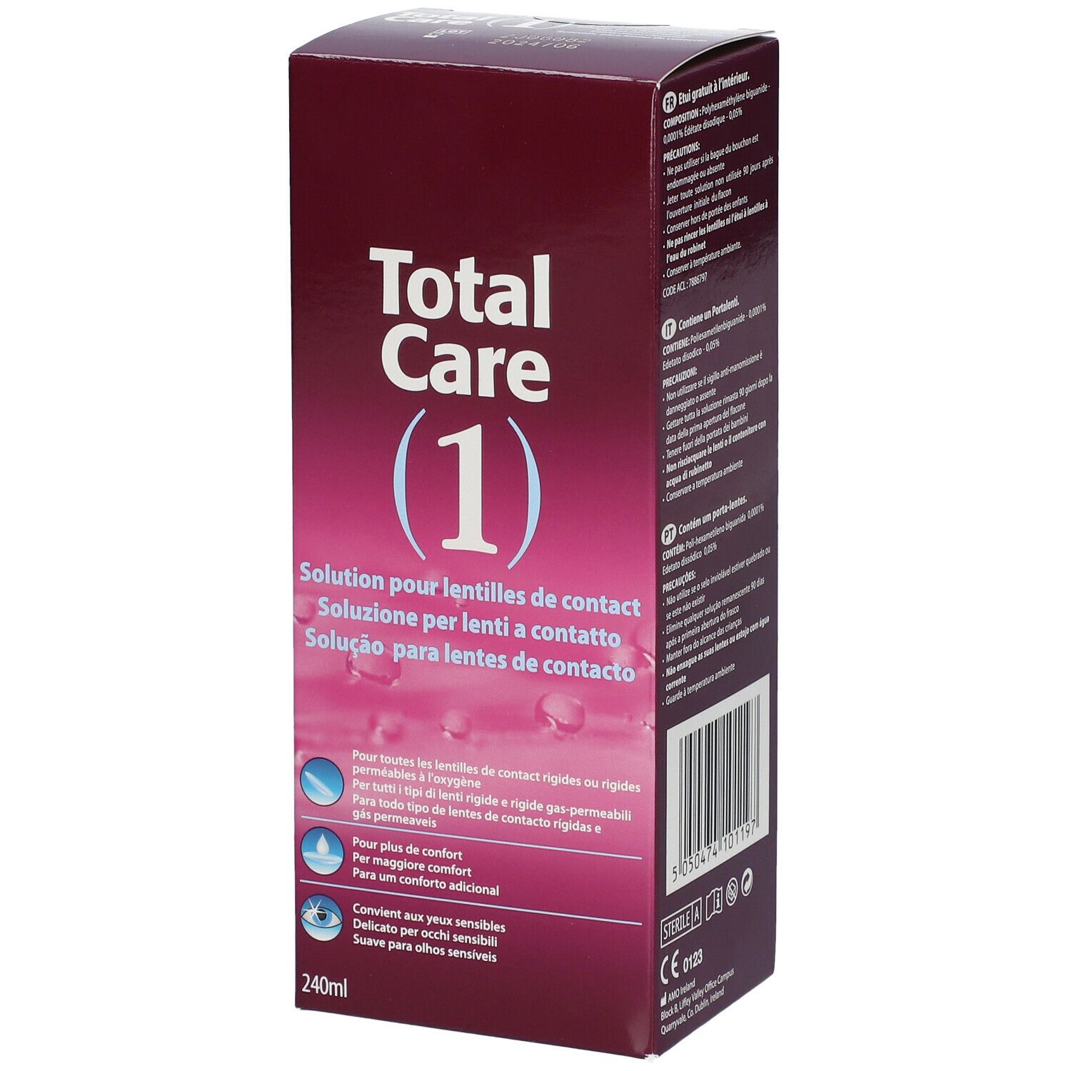 Total Care 1 All-In-One Solution pour lentilles de contact + Etui à lentilles