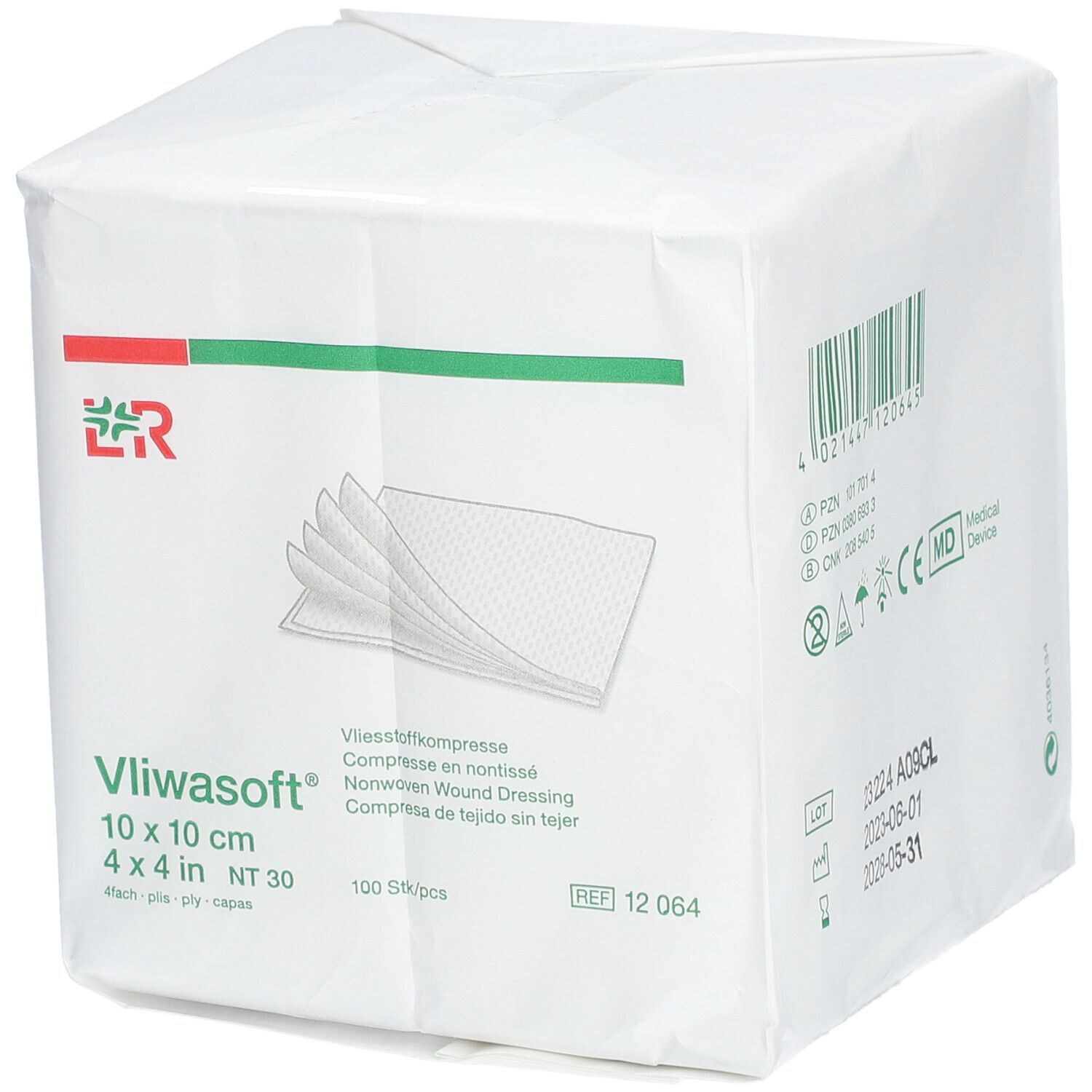 Vliwasoft® Compresse nontissé non stérile 4 plis 10 x 10 cm