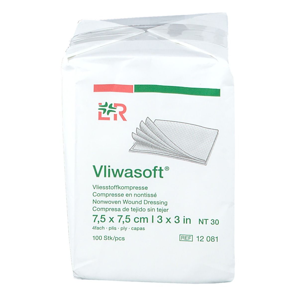 Vliwasoft® Compresse nontissé 7.5 x 7.5 cm 4 plis