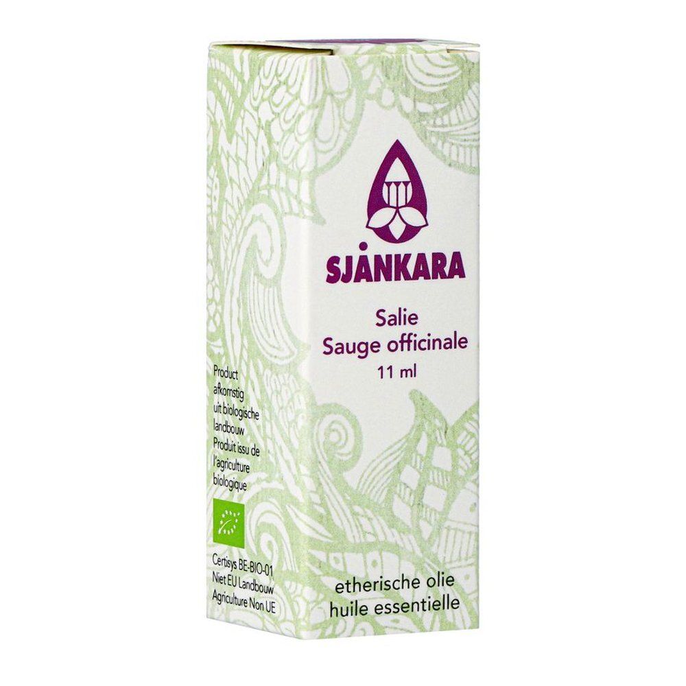 Boîte en carton avec logo SJANKARA et nom du produit Salie. Contient 11 ml. Avec label bio.