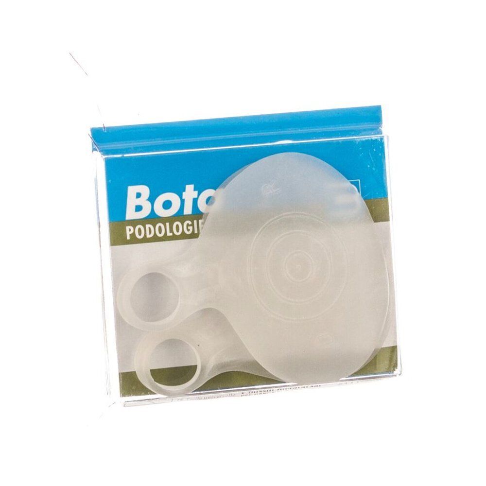 Un coussinet plantaire transparent dans un emballage transparent avec logo "Bota podologie".