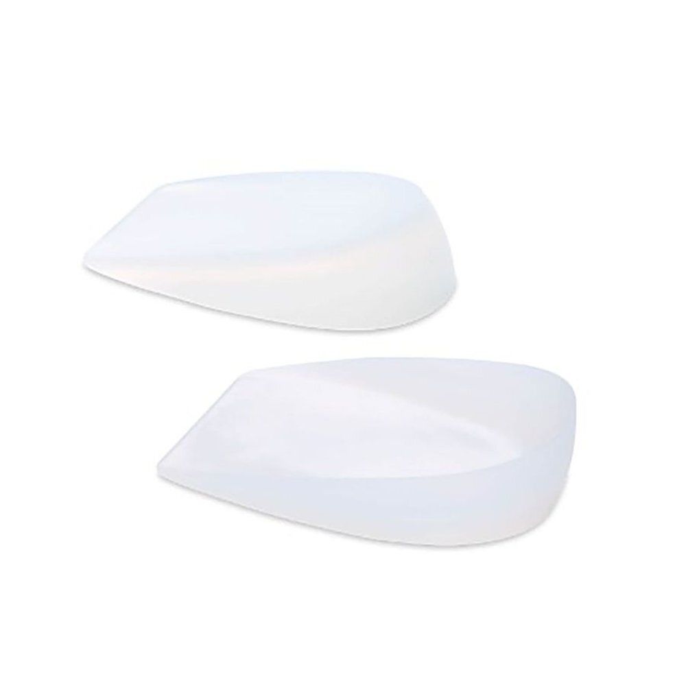 Deux protège-talons transparents en silicone, en forme de goutte.