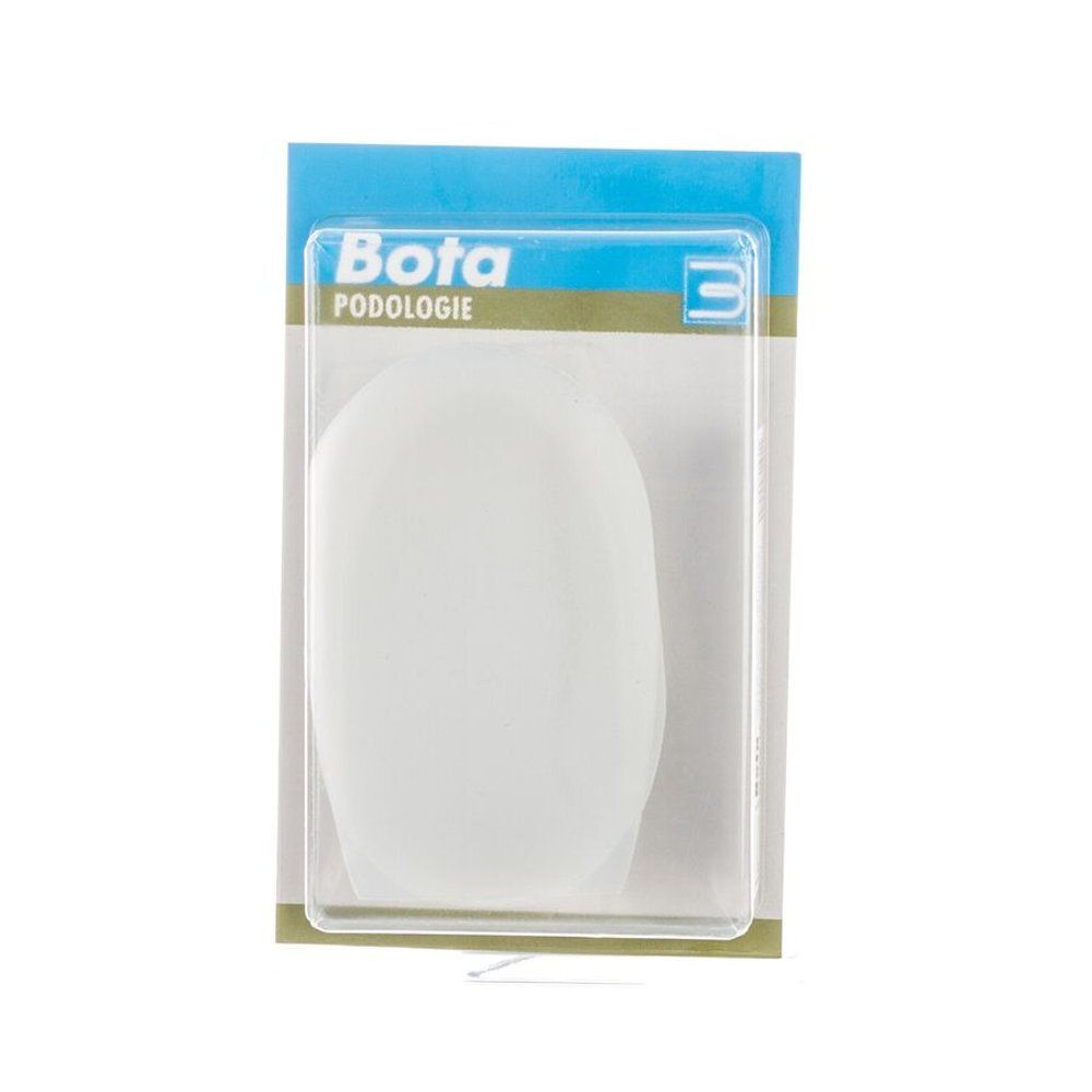 Emballage en plastique transparent. Contient un coussinet de talon blanc. Marque Bota, inscription 'podologie'.