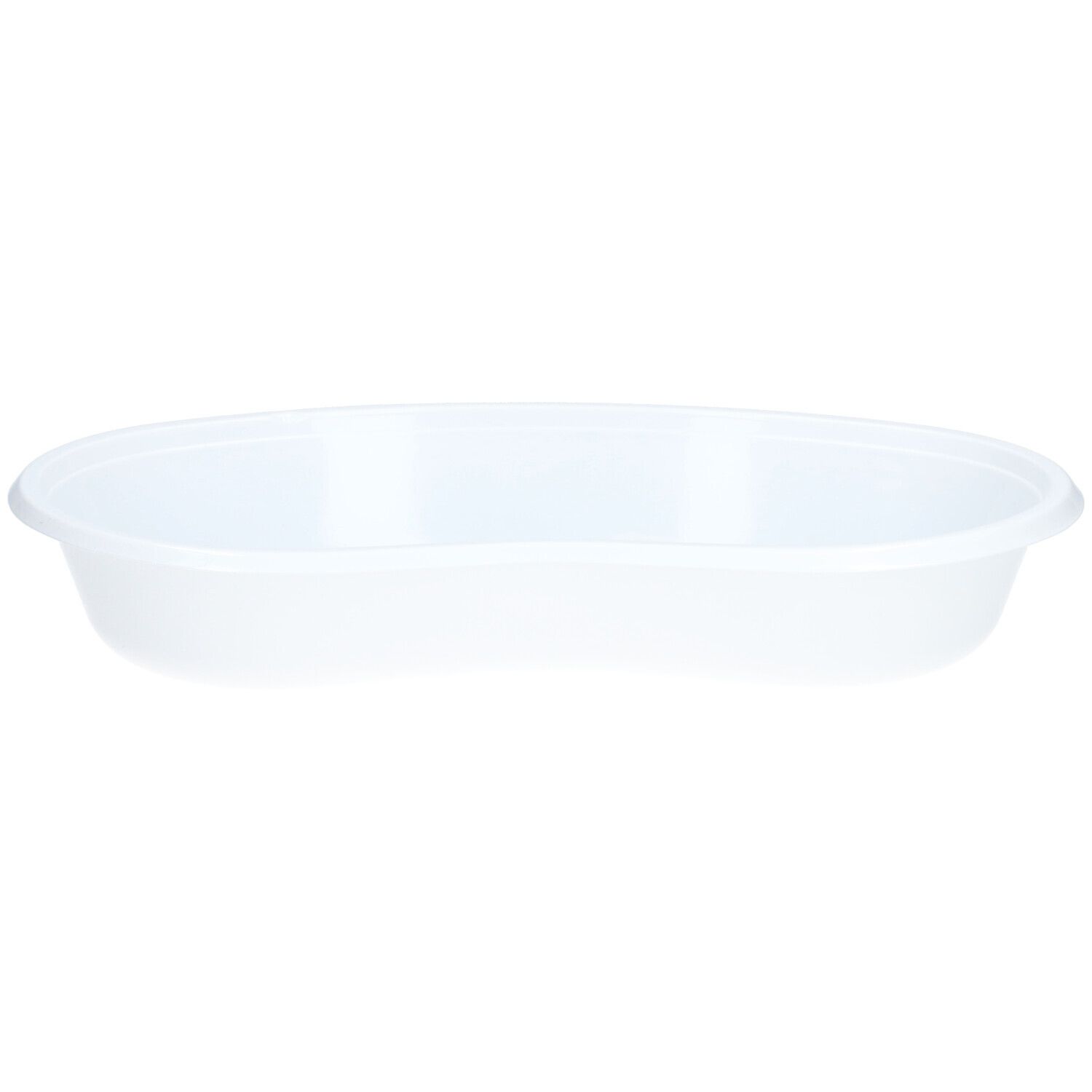 Bassin ovale blanc en plastique. Forme allongée avec extrémités arrondies et bord surélevé.