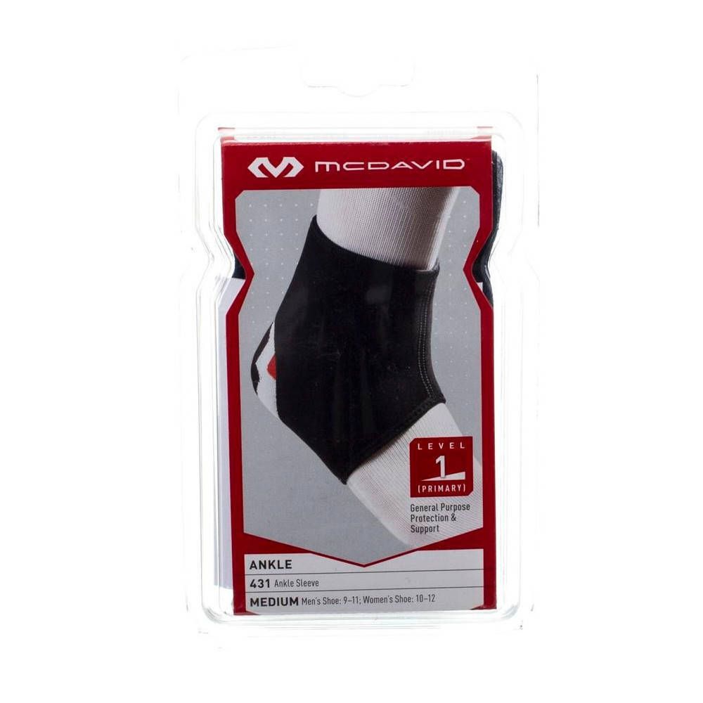 Support de cheville noir en emballage blister. Marque McDavid. Taille M. Niveau 1. Usage général.