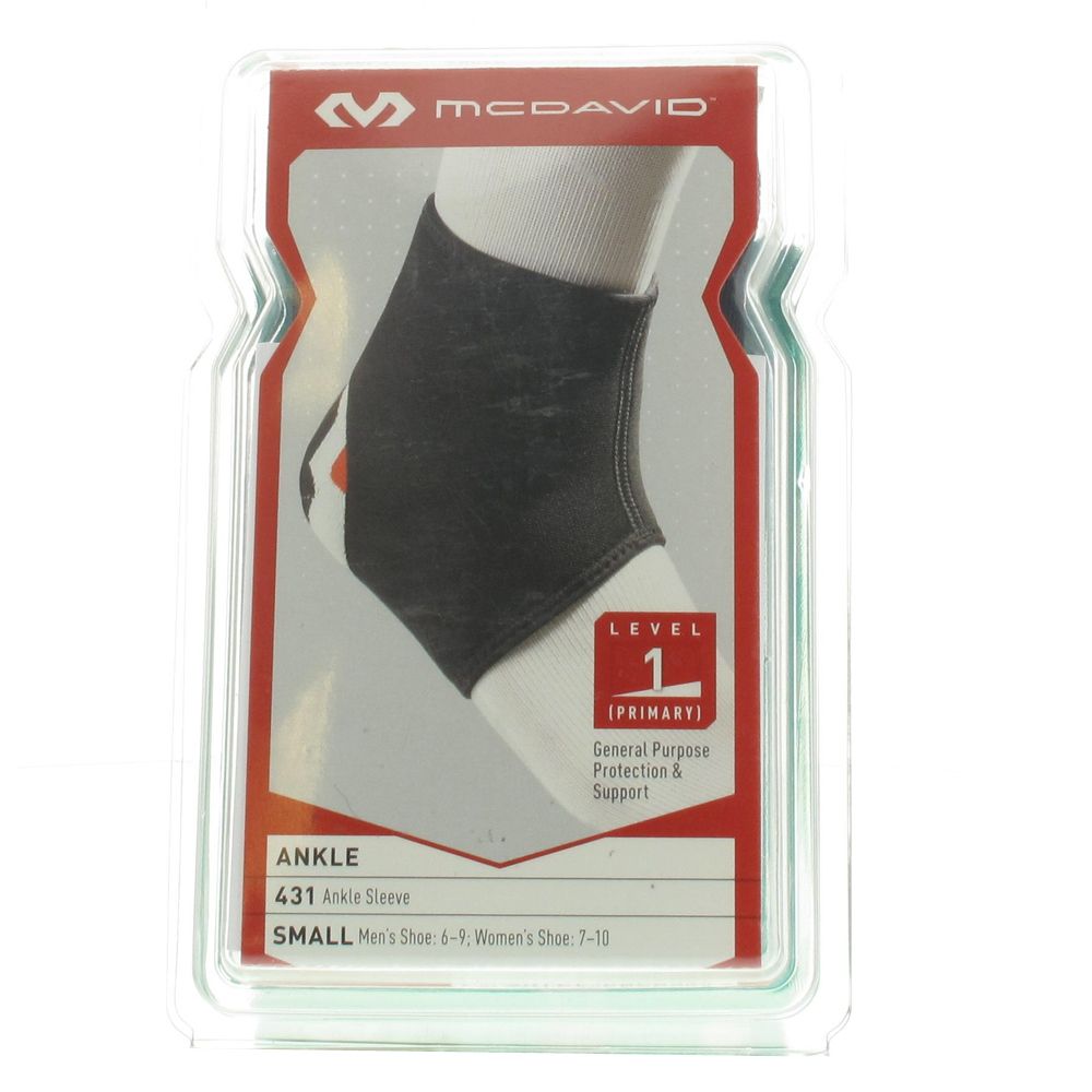 Support de cheville noir McDavid, taille S, niveau 1. Protection et soutien général. Pour pointures hommes 6-9, femmes 7-10. Emballage.