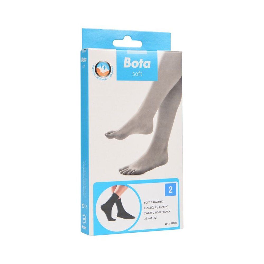 Emballage de chaussettes Bota Soft 2 Klassik. Des pieds avec des chaussettes sont représentés sur l'emballage.