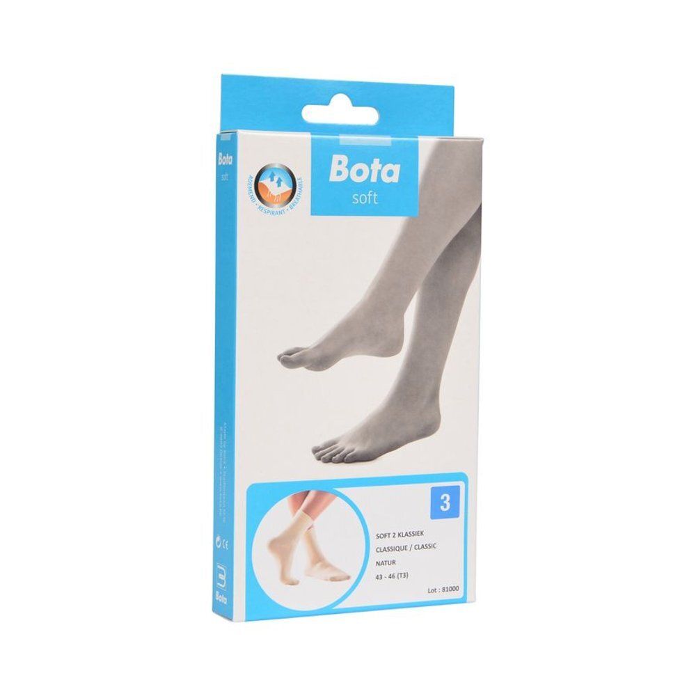 Emballage des bas Bota Soft 2 Classique. L'emballage est blanc et bleu.