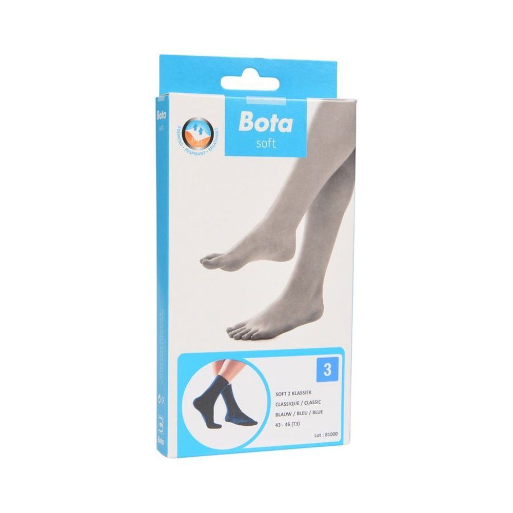 Emballage de chaussettes Bota Soft 2 Classic. Bleu, taille 43-46. Image du produit et logo.