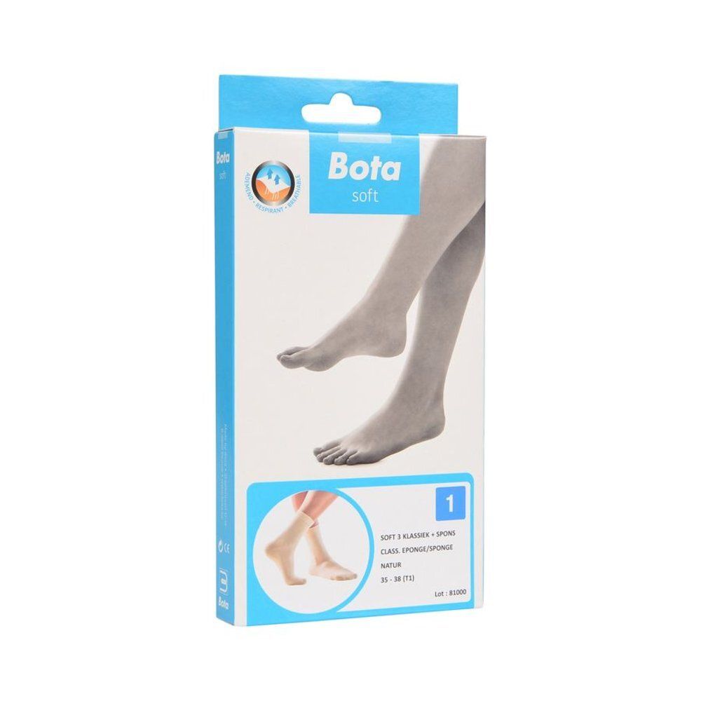 Chaussettes Bota Soft, couleur naturelle. Sur fond clair. Les chaussettes couvrent le pied et une partie de la jambe.