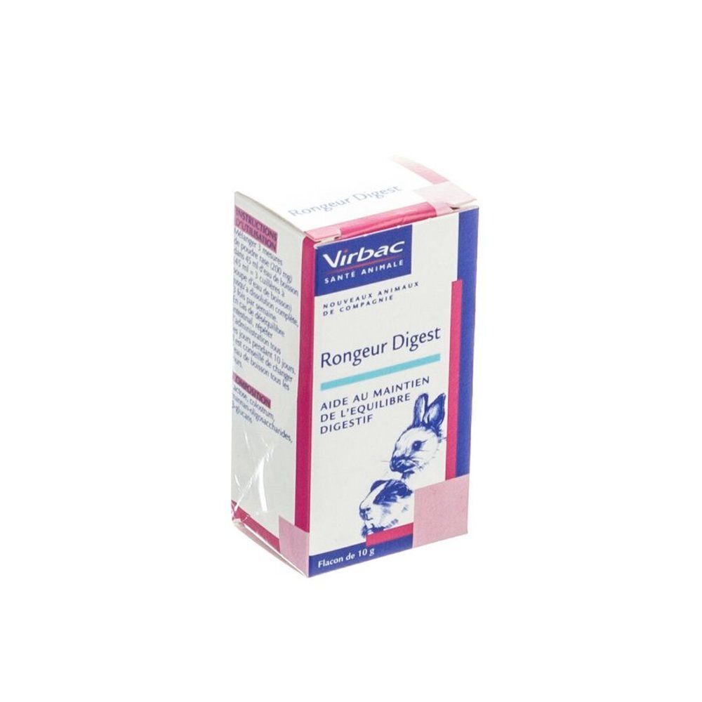Boîte Virbac Rongeur Digest, face avant avec nom du produit et illustrations d'animaux.