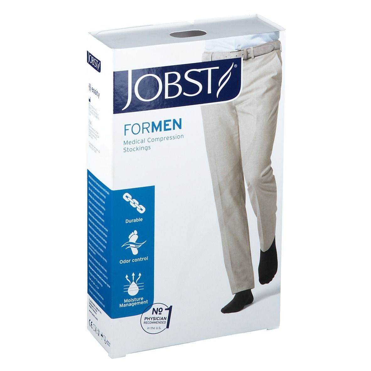 JOBST® for Men Cl 2 Bas cuisse pied fermé trame à picots L Noir