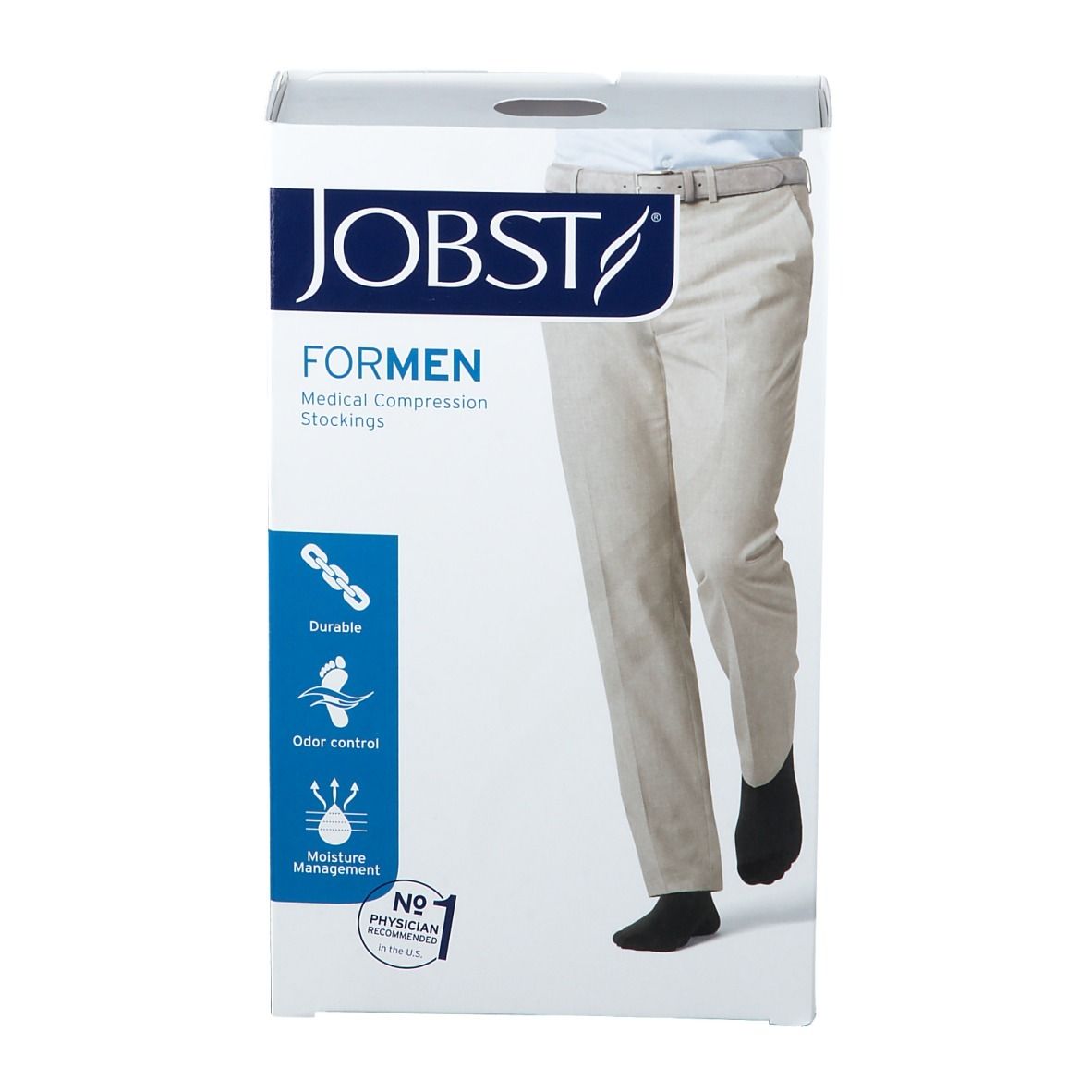 JOBST® for Men Cl 2 Bas cuisse pied fermé trame à picots L Noir