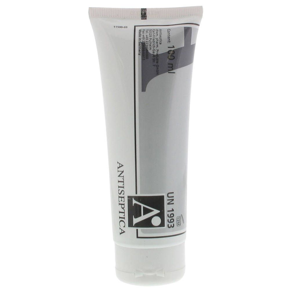 Tube de crème blanche avec texte noir. "ANTISEPTICA" et logo "A" visibles. Contenance : 100 ml.