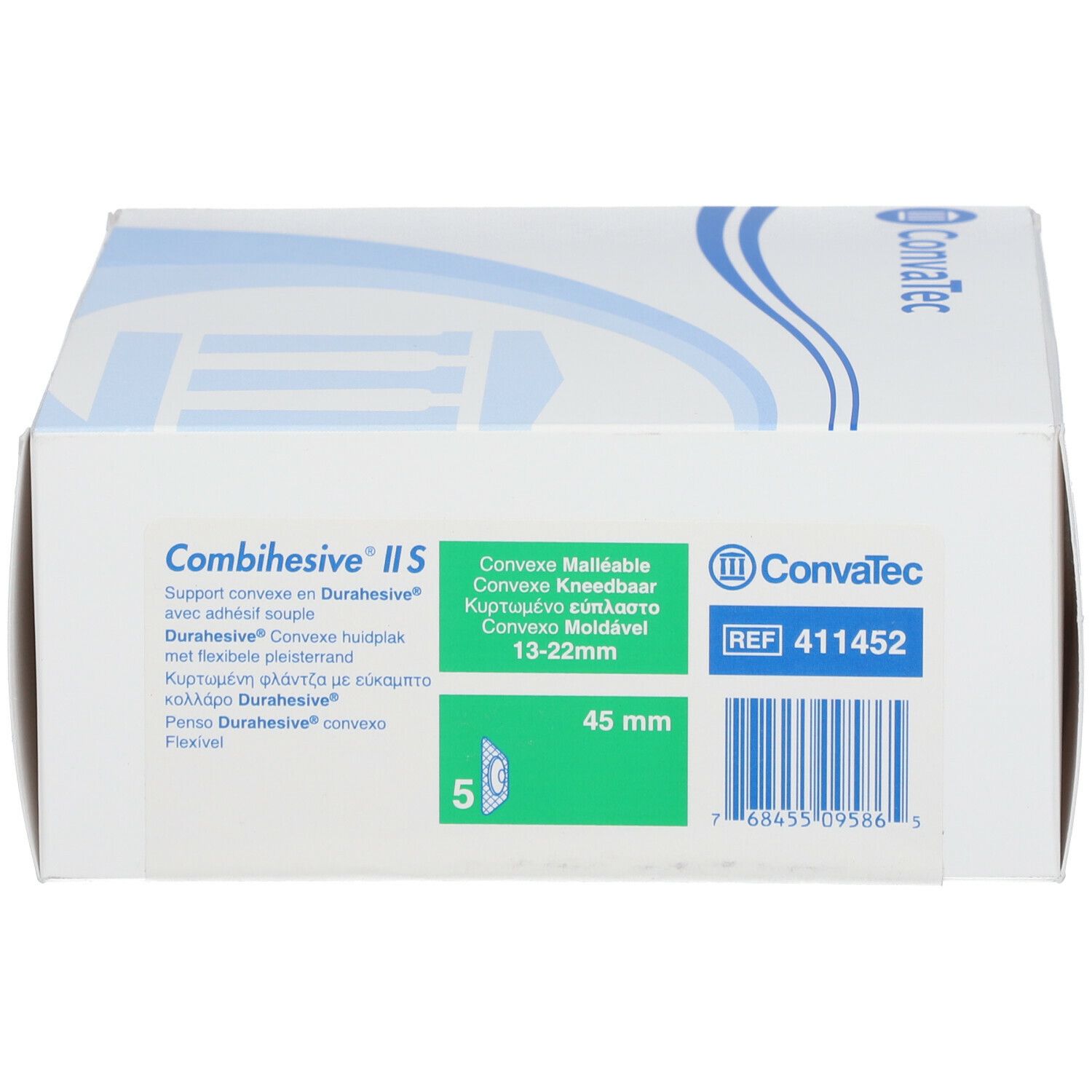 Emballage Combihesive II S. Texte multilingue. Logo ConvaTec et numéro de référence.