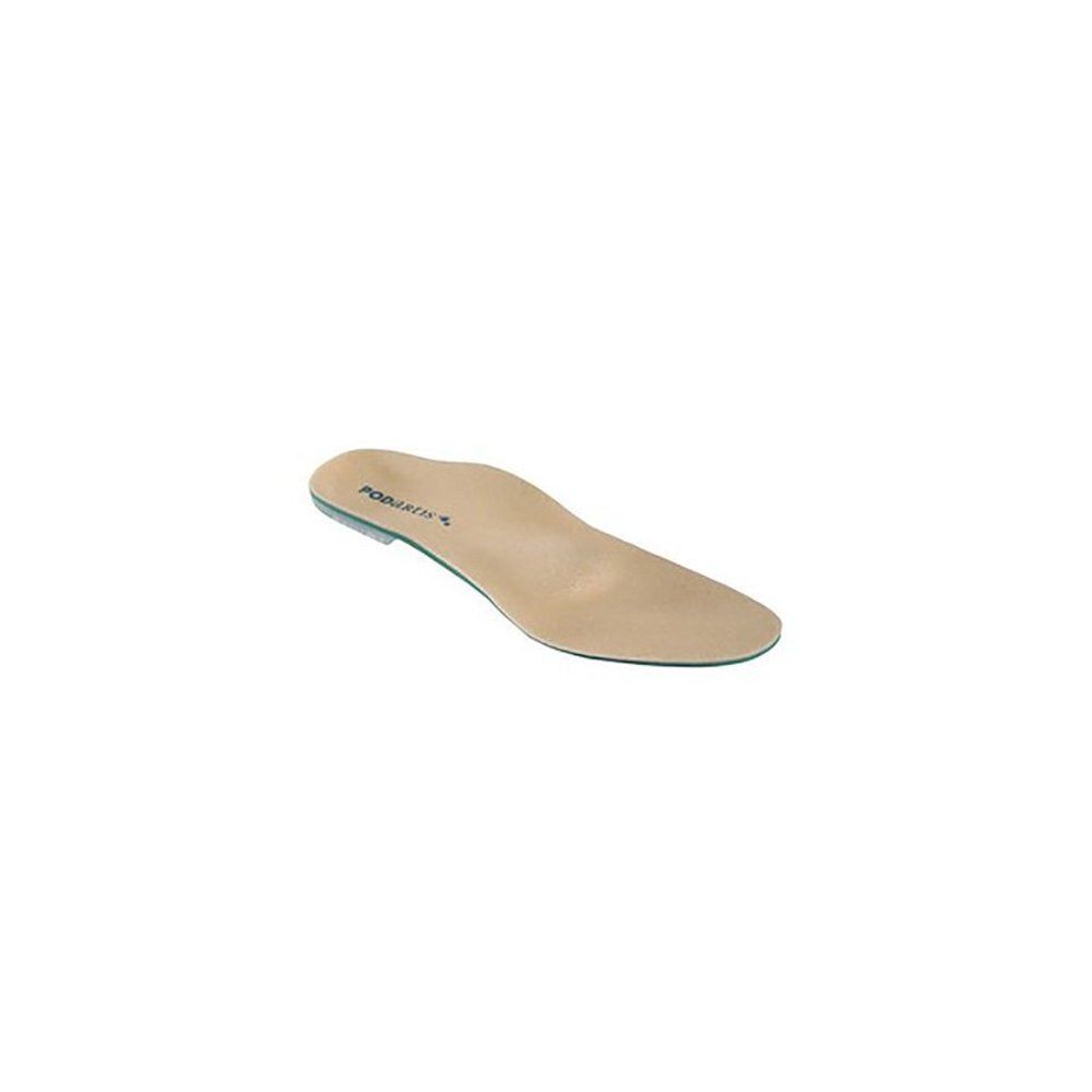 Semelle intérieure beige. Forme anatomique. Marque Podartis. Bordée de vert.