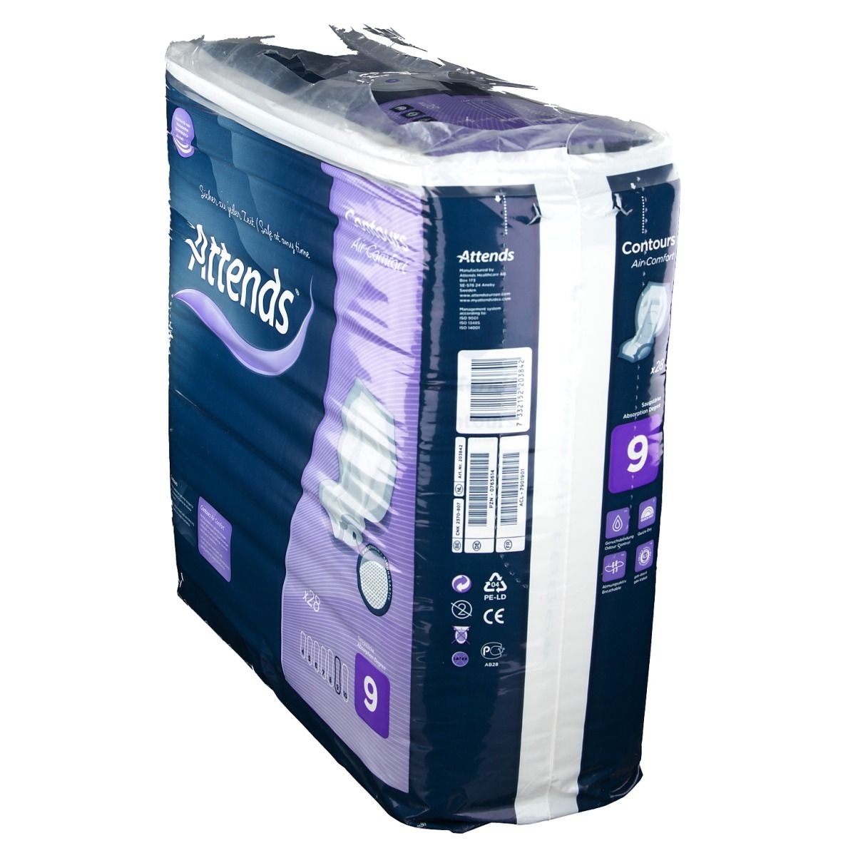 Emballage Attends Contours 9, emballage bleu. Image du produit et texte. Contient 28 pièces.