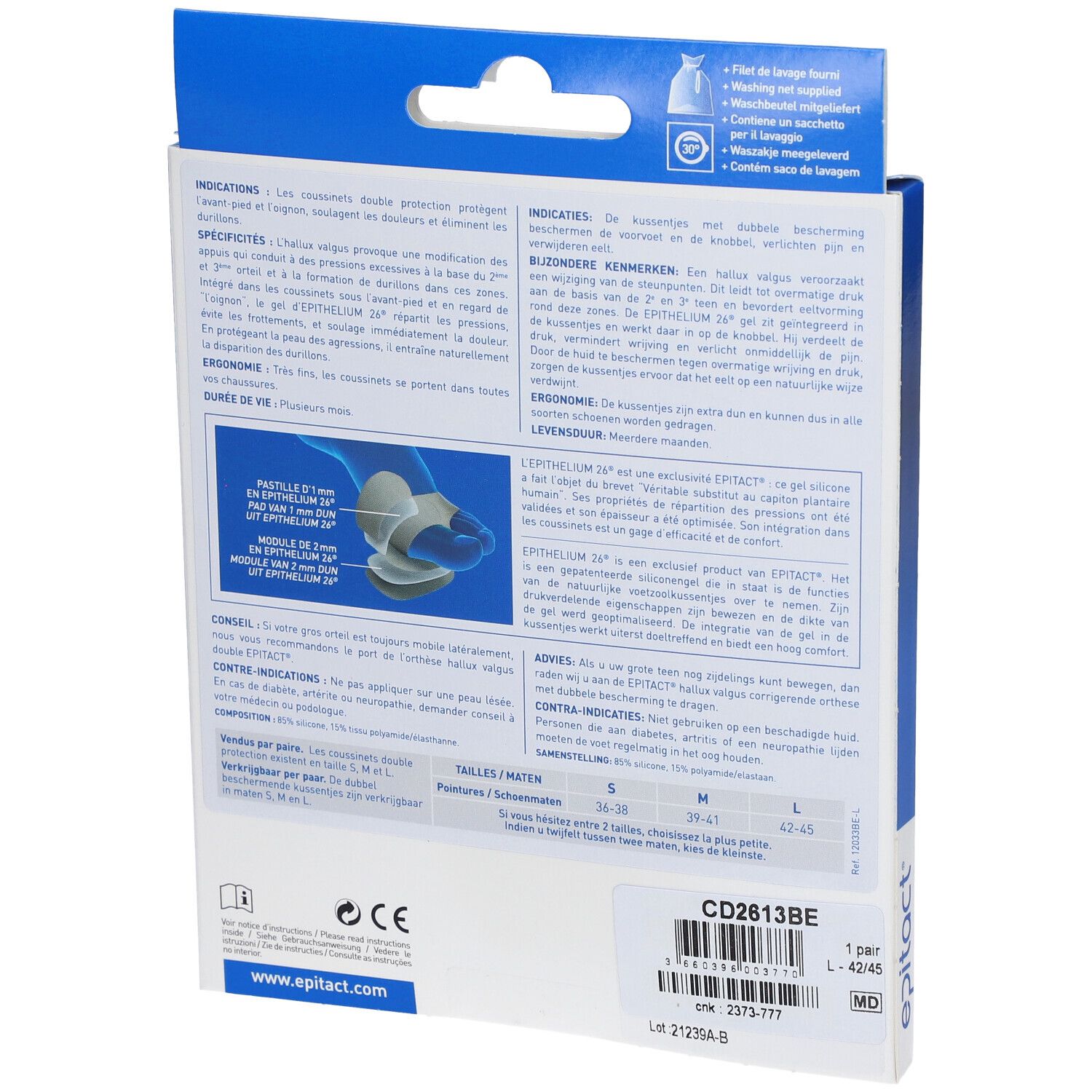 Epitact® Double Protection Hallux Valgus & Douleurs Plantaires Taille L