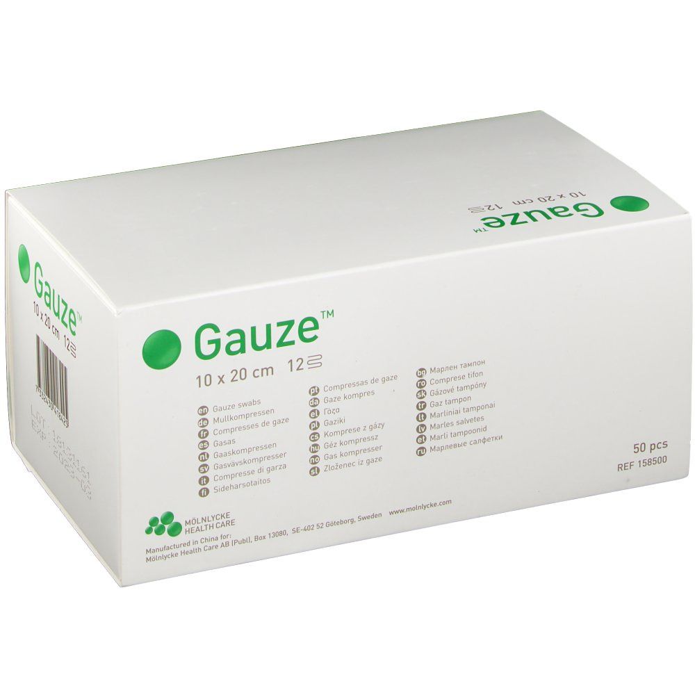Molnlycke Gauze™ Compresses de gaze non-stériles 12 couches 10 x 20 cm