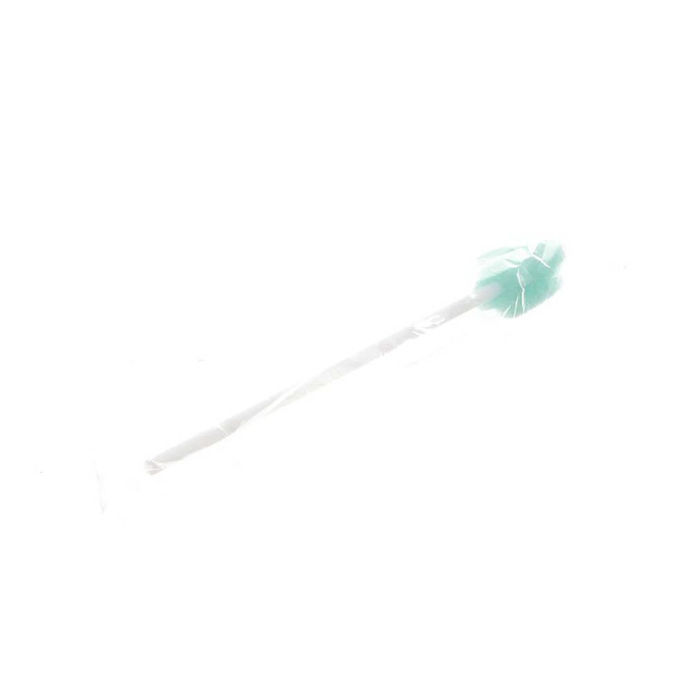 Dentaswab Super, emballé individuellement. Le tampon a une tête éponge verte et une tige blanche, dans un emballage transparent.