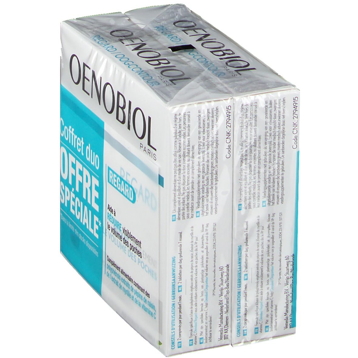 Oenobiol Regard Duopack. Vue oblique de l'emballage. Informations produit et inscription "Regard" visibles.