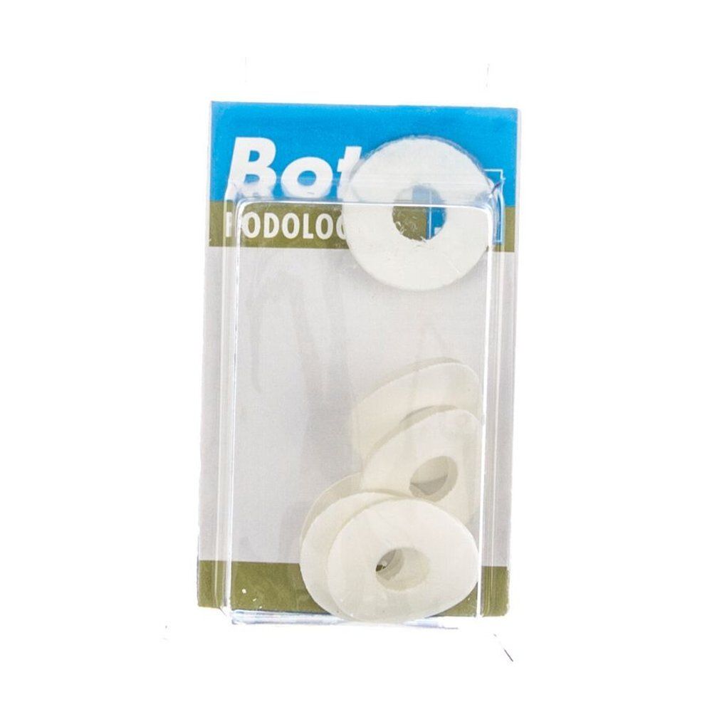 Emballage blister avec plusieurs produits annulaires blancs. L'emballage porte la mention "Bota podologie".