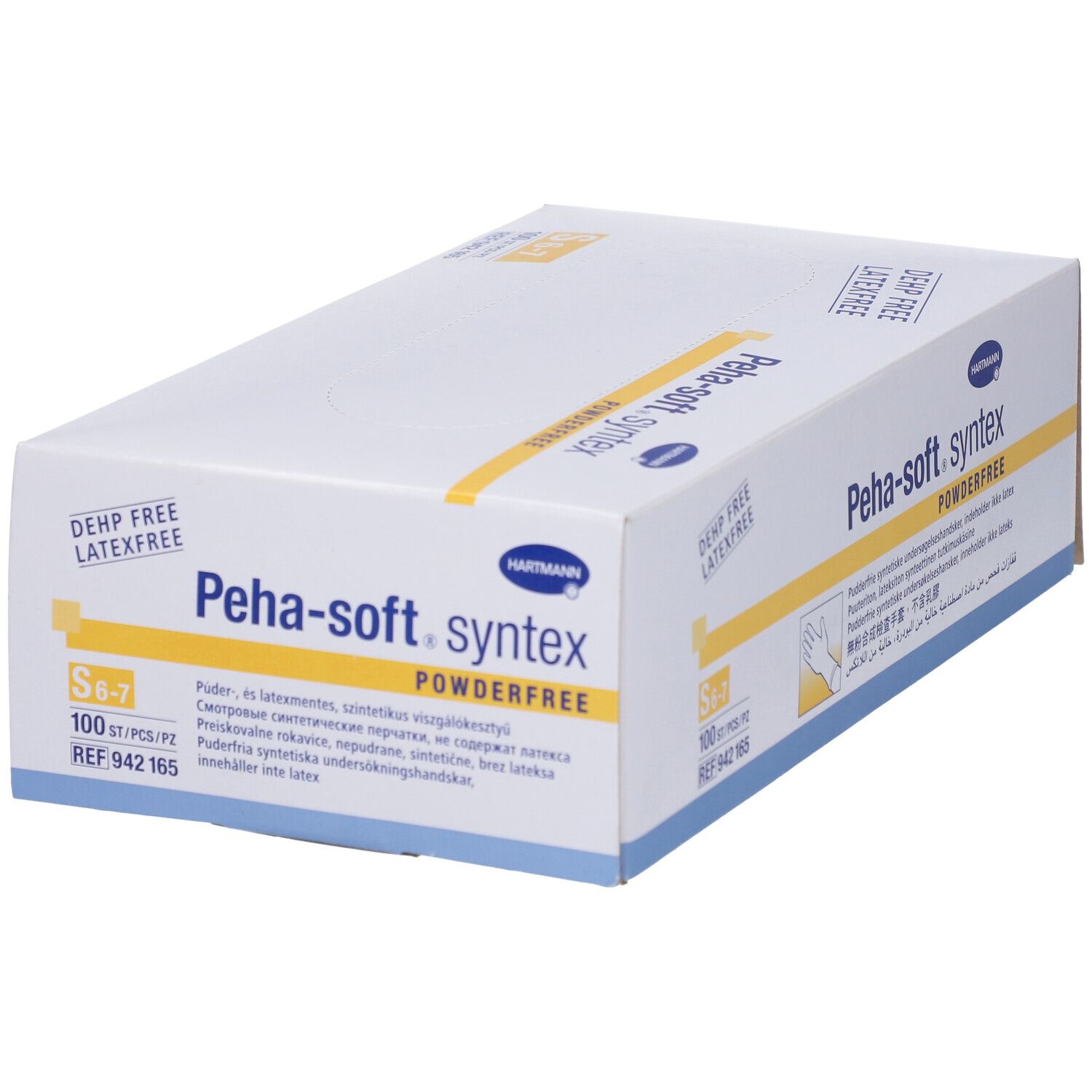 Boîte de gants d'examen Peha-soft syntex powderfree S. Taille S 6-7, 100 pièces. Sans latex et DEHP.