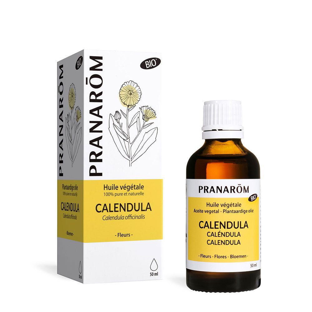 Flacon et boîte Pranarôm Calendula. Certification Bio. 50 ml.