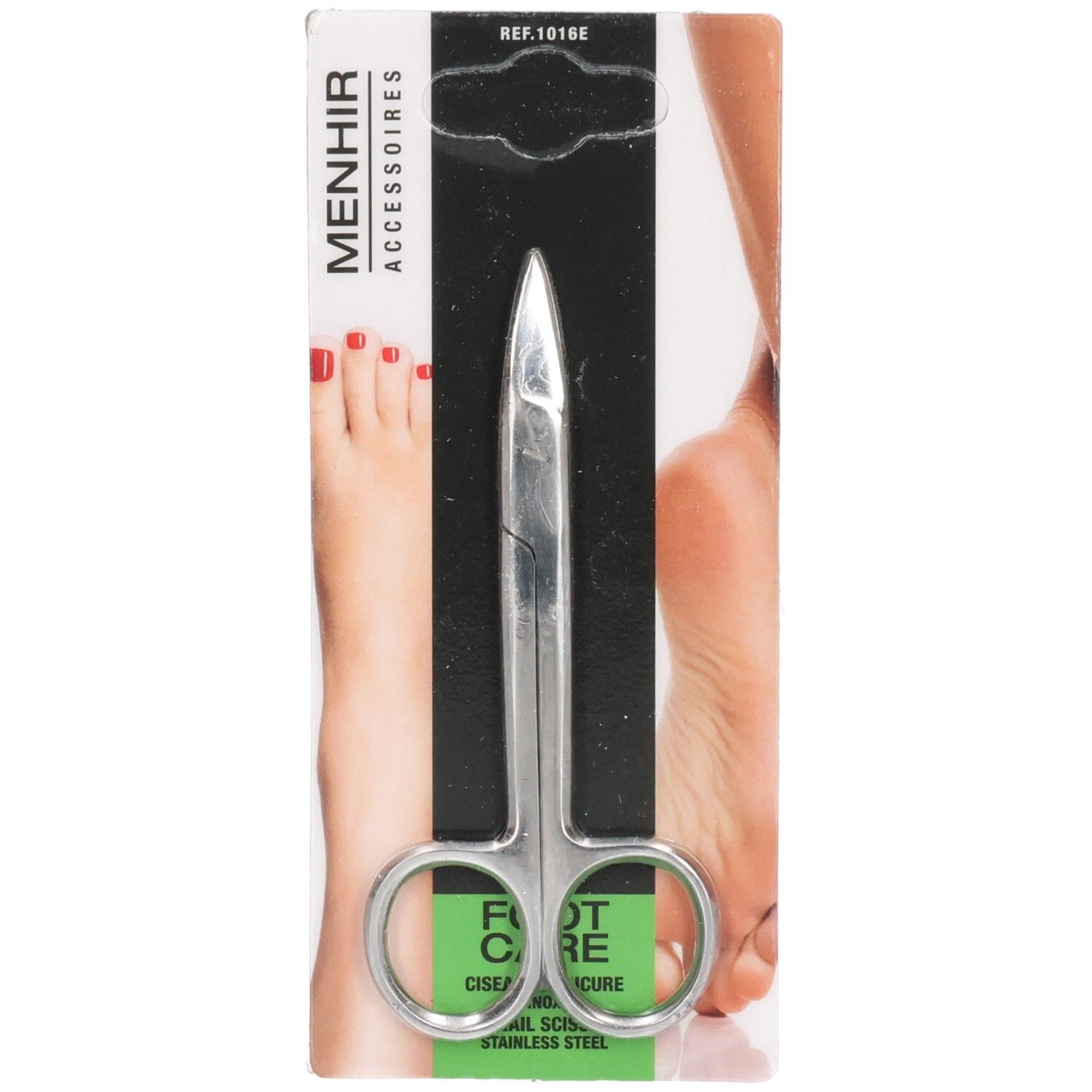 Ciseaux à pédicure en acier inoxydable. Sur blister. Menhir Accessoires. Produit de pédicure.