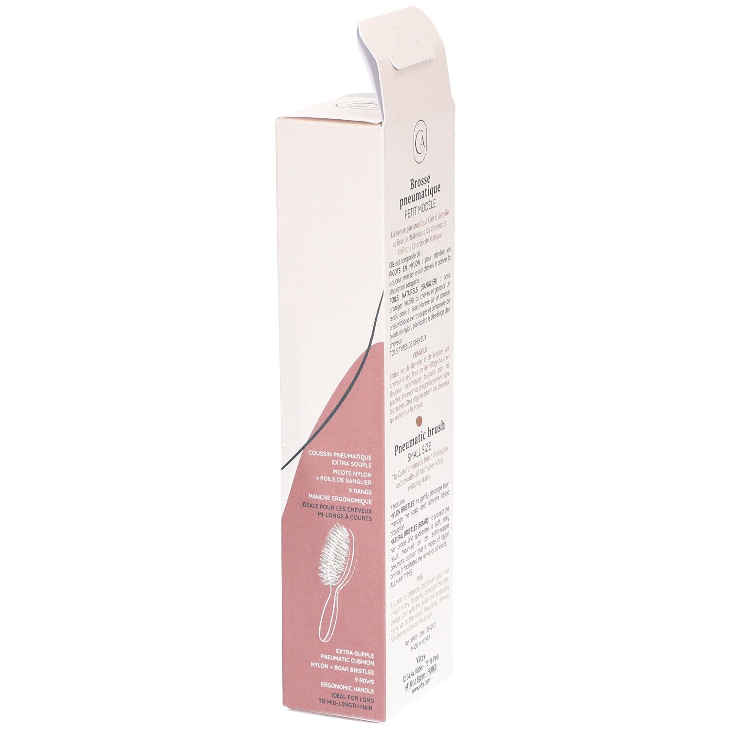 Dos de l'emballage. Texte en français et anglais. Description du produit et informations du fabricant.