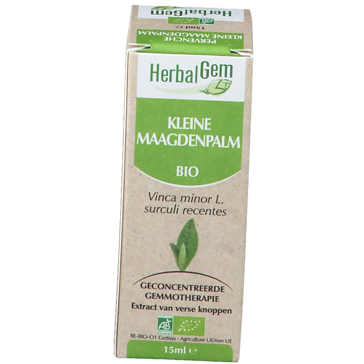 Boîte avec texte, logo et certification bio. 15ml. Gemmothérapie concentrée.