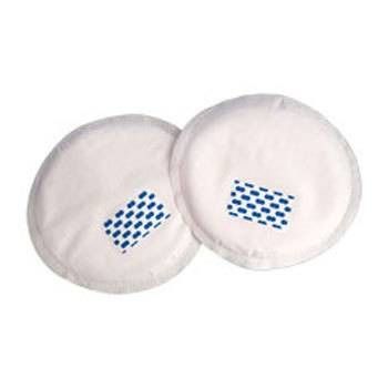 Deux coussinets ronds blancs avec motif bleu. Coussinets jetables.