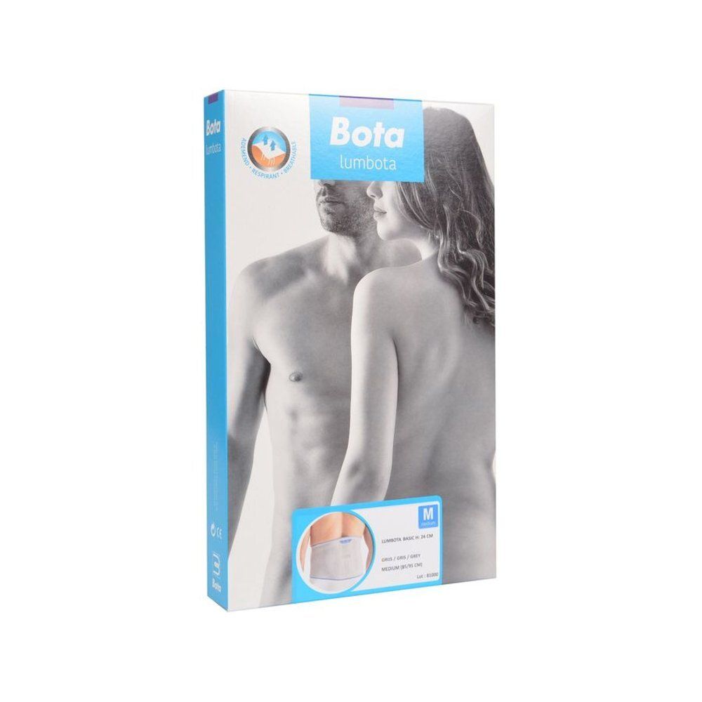 Emballage du produit avec le nom Bota Lumbota. Un homme et une femme sont représentés. Illustrations montrent l'application.
