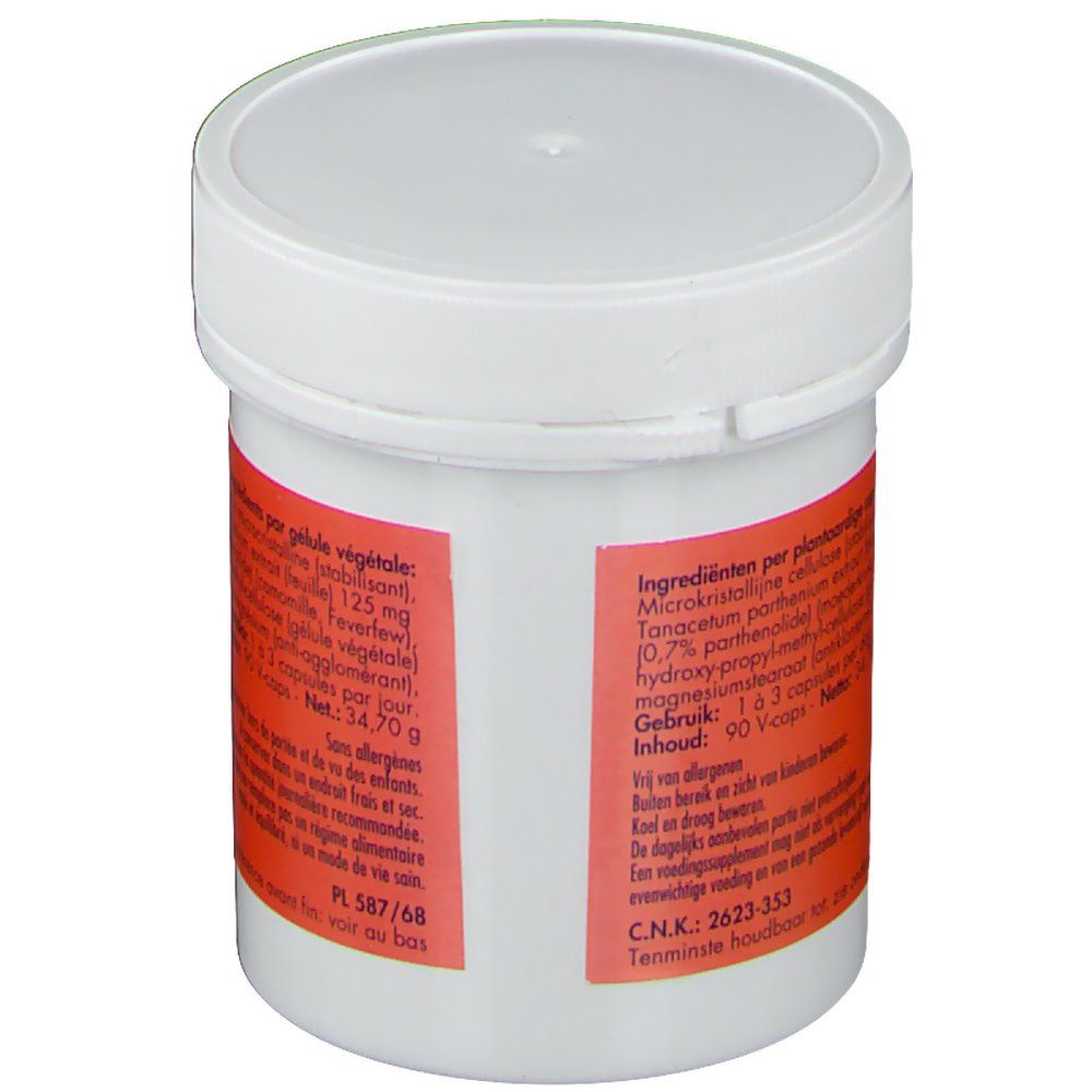 Pot blanc avec bande orange. Dos avec informations sur les ingrédients et instructions d'utilisation.