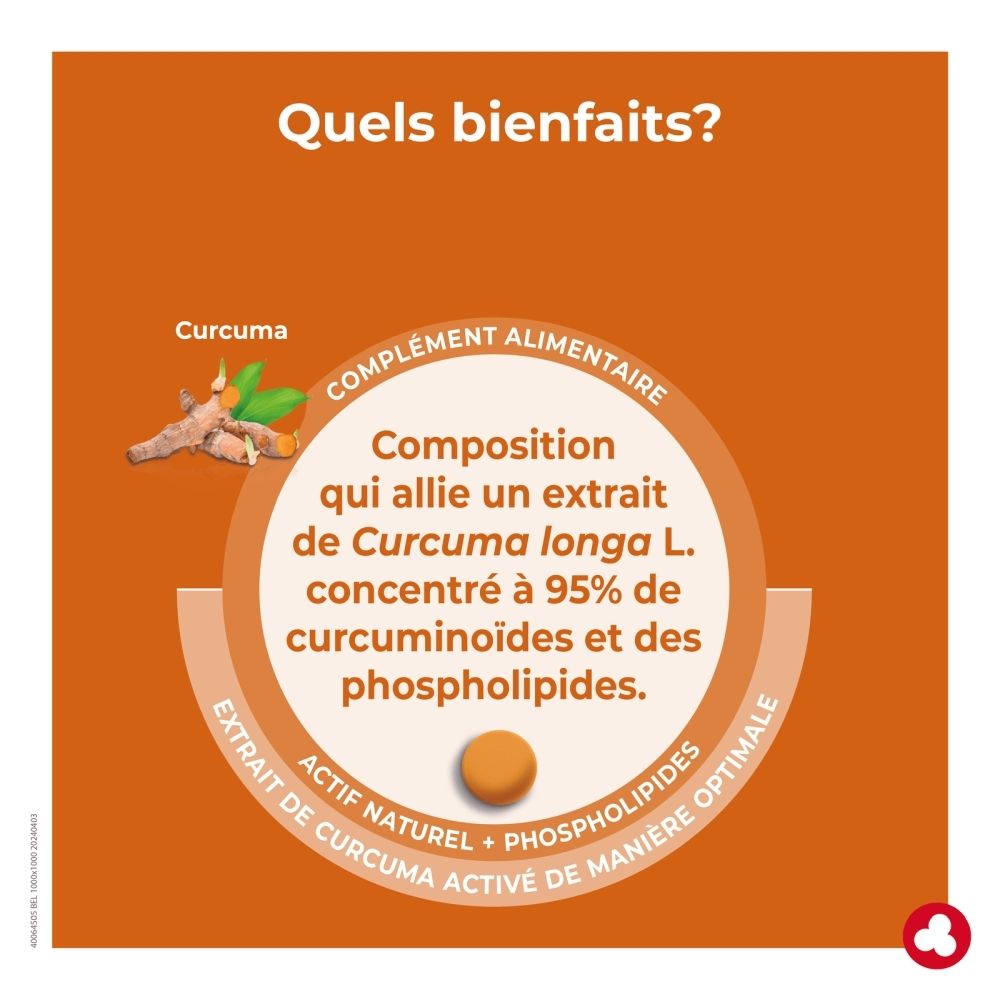 Boîte de complément alimentaire Ortis Curcuma avec image de racine de curcuma.