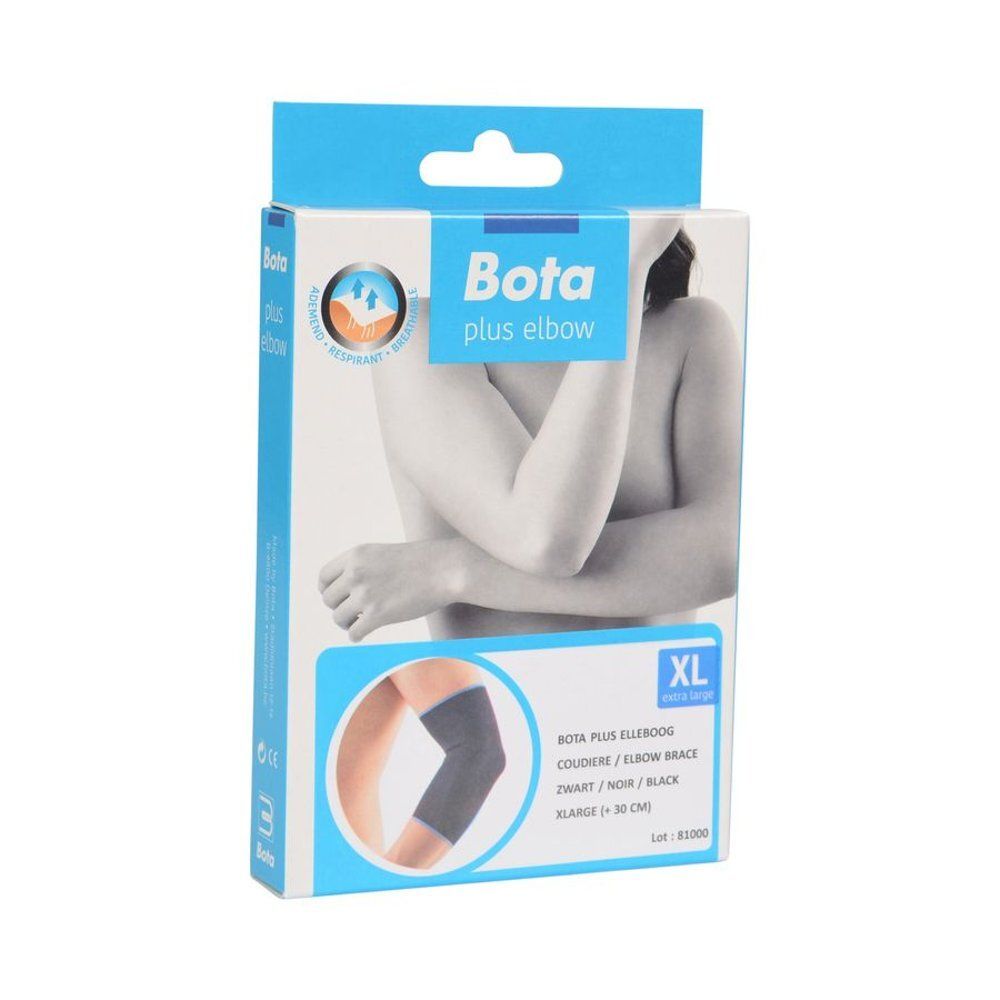 Bota Plus coudière noire, XL. Emballage avec image du produit et indication de taille.