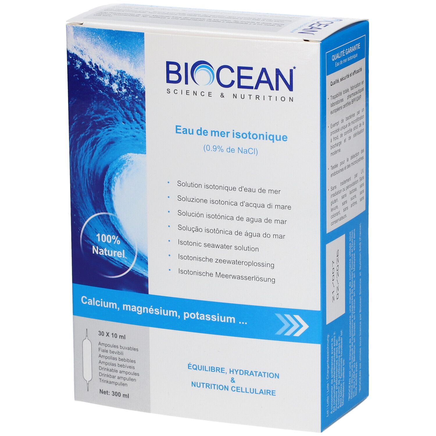 Eau De Mer Hypertonique 100% - Bouteille 750 Ml En Verre Bleu Cobalt, Bouchon Liège - Pour Boisson, Santé, Bien-être - Aqua De Mer Naturelle