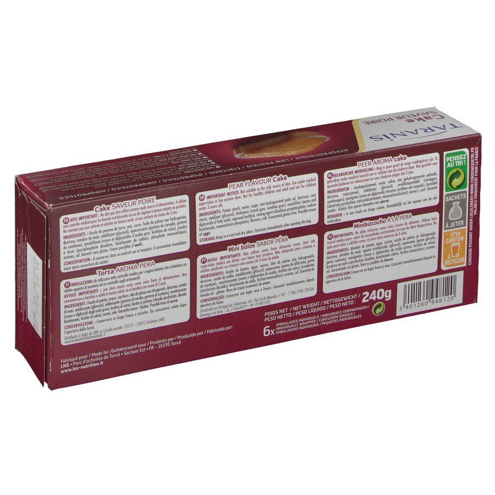Taranis Cakes hypoprotidiques saveur poire