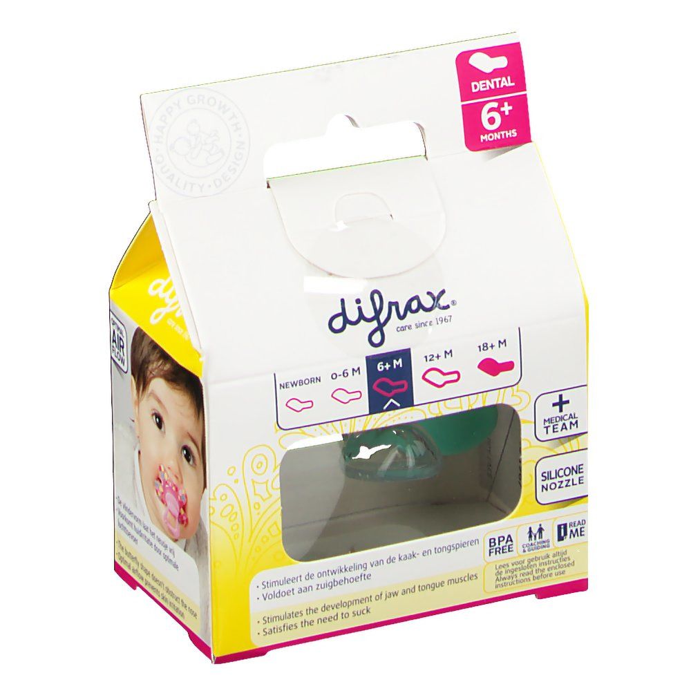 Difrax® Sucette dental Girl 6+ mois (Couleur non sélectionnable)