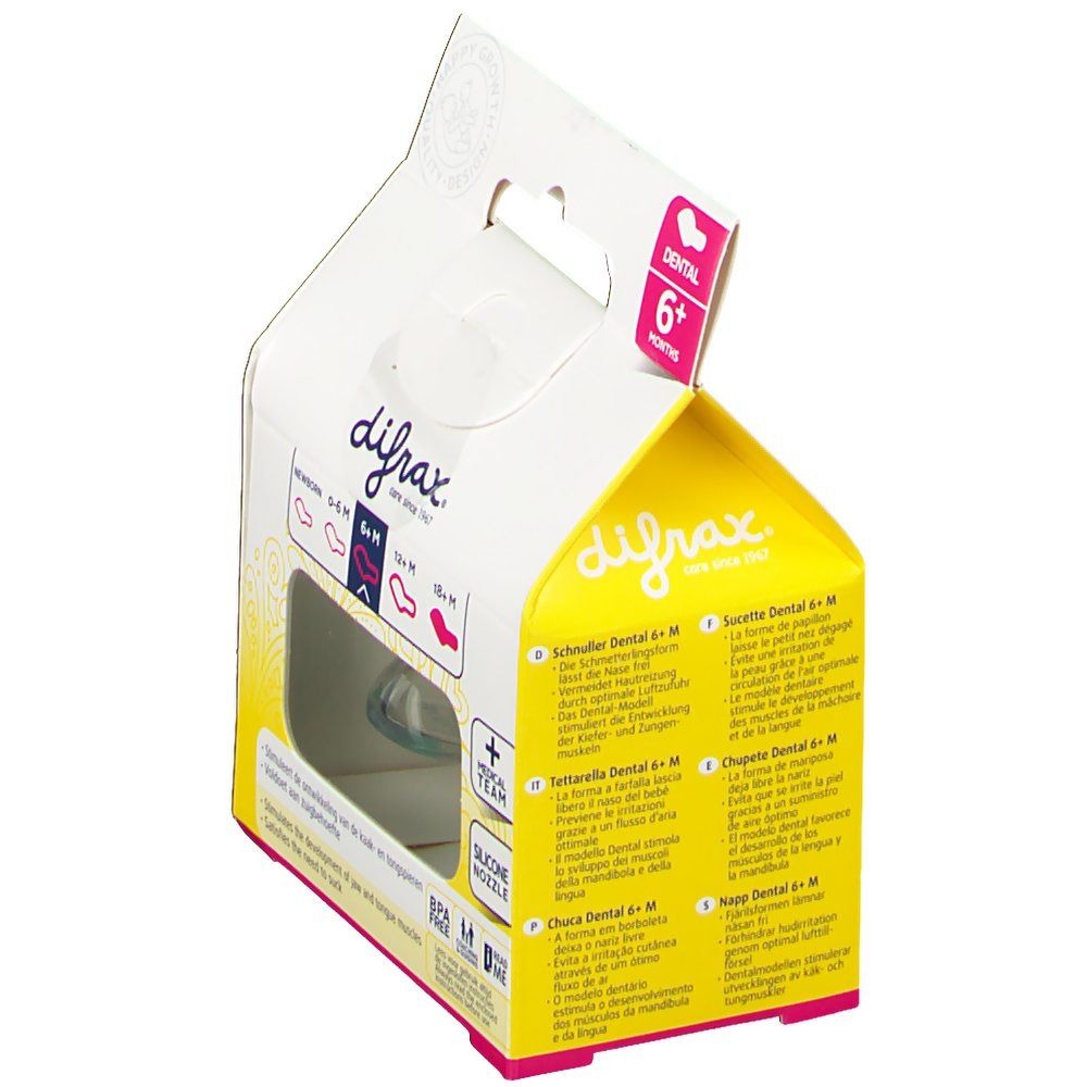 Difrax® Sucette dental Girl 6+ mois (Couleur non sélectionnable)