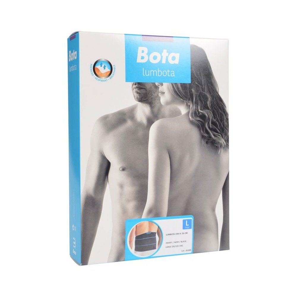 Emballage Bota Lumbota CRX Noir Gr. L. Image d'un homme et d'une femme. Indication de taille.