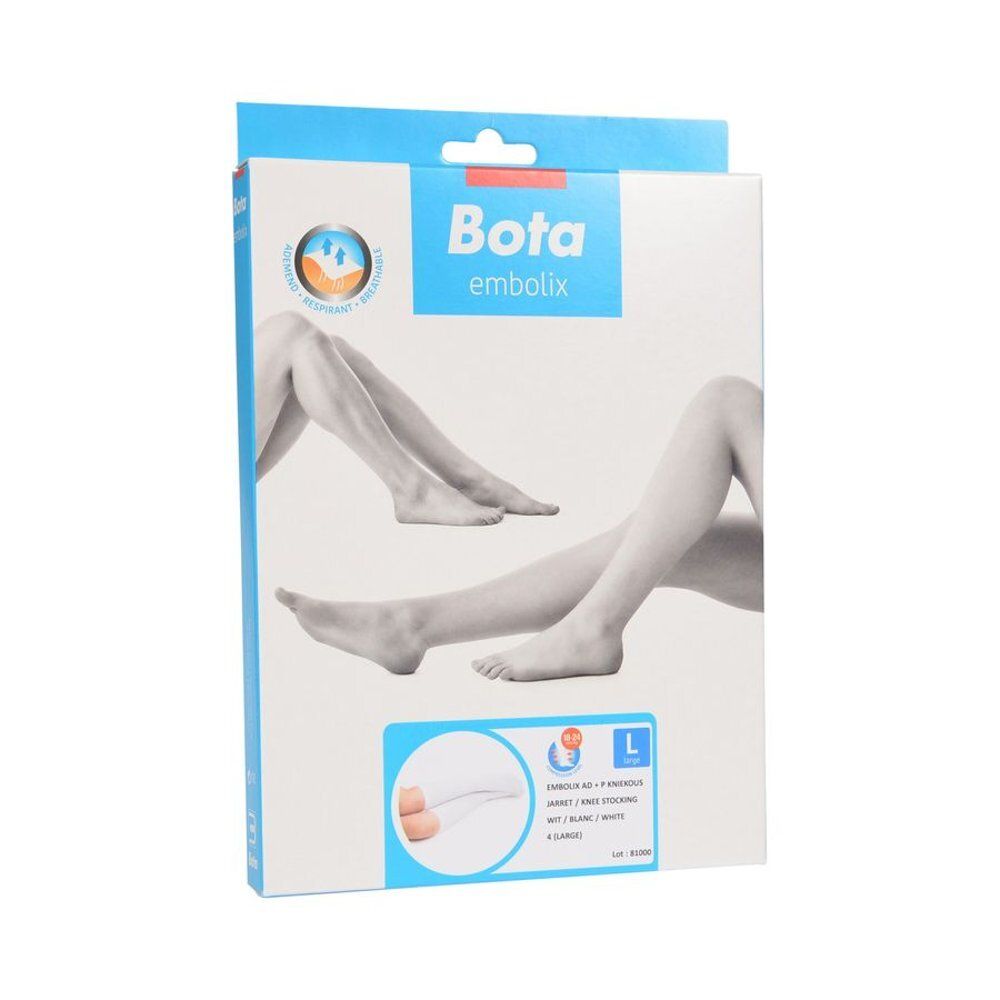 Boîte Bota Embolix AD. Bas genou, taille L. Logo et image du produit.